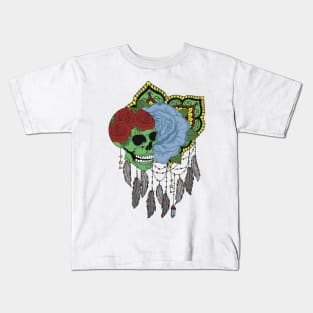 Lime green skull dream catcher Kids T-Shirt